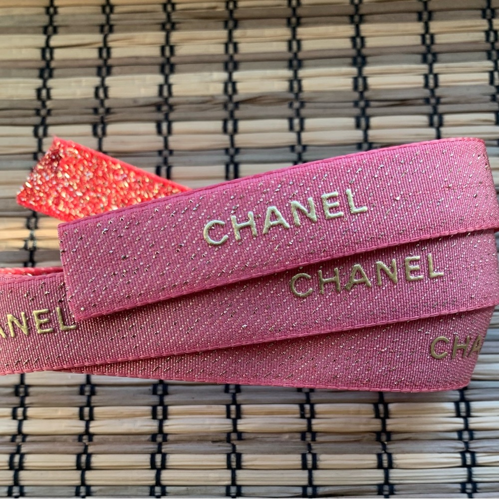 Chanel Ribbon Pink Salmon Holiday Gift Wrap One Yard